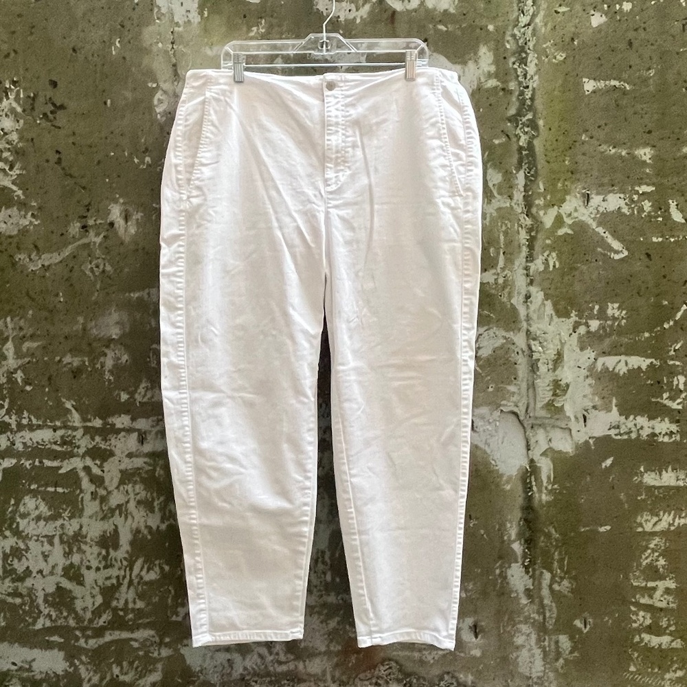 Eileen Fisher High-Waisted Pants, Tapered, Organic Cotton, White, XL